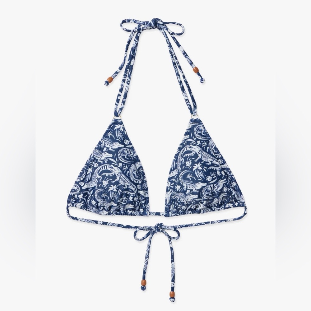 Fair Harbor Navy White Crocodile Triangle Tie String Bikini Top Size Small NWT